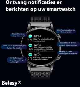 Belesy® MIRACLE - Smartwatch Heren - Horloge – Stappenteller – Calorieën - Hartslag – Sporten - Belfunctie - Je eigen foto als wijzerplaat - Kleurenscherm - Full Touch – Siliconen - Zwart - Moederdag — thumbnail 13