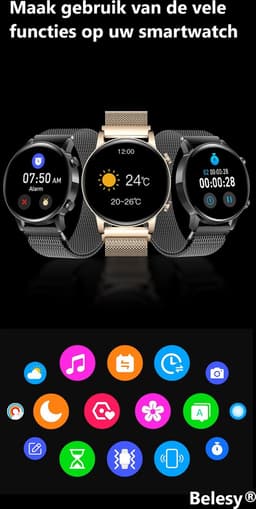 Belesy® MIRACLE - Smartwatch Heren - Horloge – Stappenteller – Calorieën - Hartslag – Sporten - Belfunctie - Je eigen foto als wijzerplaat - Kleurenscherm - Full Touch – Siliconen - Zwart - Moederdag — thumbnail 7