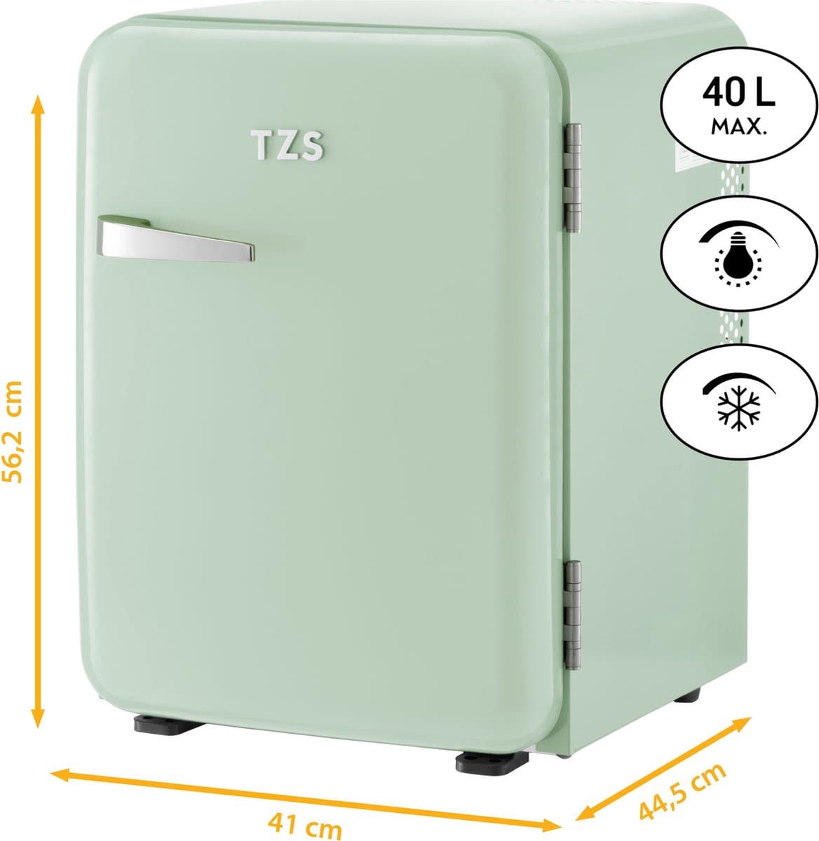TZS First Austria Mini koelkast - Minibar - 40 liter - Vrijstaand - Volledig stil 22dB - Retro - Groen — afbeelding 1