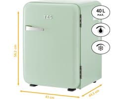TZS First Austria Mini koelkast - Minibar - 40 liter - Vrijstaand - Volledig stil 22dB - Retro - Groen