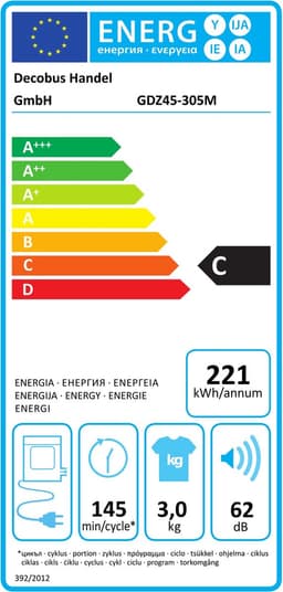 Uitlaatgasdroger, RVS droger, 3kg, feitelijk tot 4,5kg, 830W, meervoudige filtratie, 5 programma's. Bescherming tegen oververhitting, wandmontage [Energieklasse C] — thumbnail 2