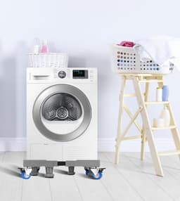Wasmachine-onderstel met 4 voeten + 4 wielen voor wasmachine, koelkast en droger, verstelbare wasmachinebasis met antislip schokabsorberende functie, (instelbaar: 41-66 cm) — thumbnail 4