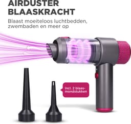 HomeShift® 2-in-1 Auto Stofzuiger - Zuigen & Blazen - Kruimelzuiger - Handstofzuiger - Oplaadbaar - 7 Opzetstukken - Airduster - Roze — thumbnail 8
