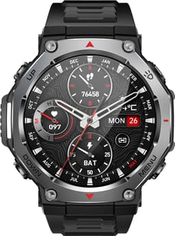 Knobbout 1.43” AMOLED Smartwatch – 466×466 HD Scherm – 5ATM Waterdicht (tot 50m) – LED Zaklamp + UV-Licht + SOS Noodflits – Bluetooth Bellen – 525mAh Lange Batterijduur – Outdoor & Sporthorloge voor Android/iOS-Zwart — thumbnail 3