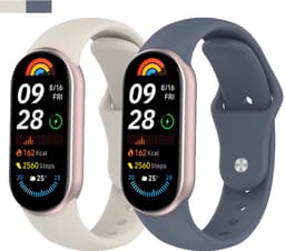 Stravo 2-Pack Siliconen bandjes Geschikt voor Xiaomi Smart Band 10 (Xiaomi Mi Band 10) / Xiaomi Smart Band 9 (Xiaomi Mi Band 9) / Xiaomi Smart Band 8 (Xiaomi Mi Band 8) - 2-pack Klassiek Sportief Siliconen Horlogebandje - Blauw + Starlight — thumbnail 1