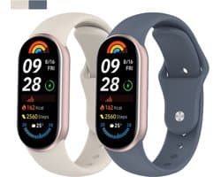 Stravo 2-Pack Siliconen bandjes Geschikt voor Xiaomi Smart Band 10 (Xiaomi Mi Band 10) / Xiaomi Smart Band 9 (Xiaomi Mi Band 9) / Xiaomi Smart Band 8 (Xiaomi Mi Band 8) - 2-pack Klassiek Sportief Siliconen Horlogebandje - Blauw + Starlight