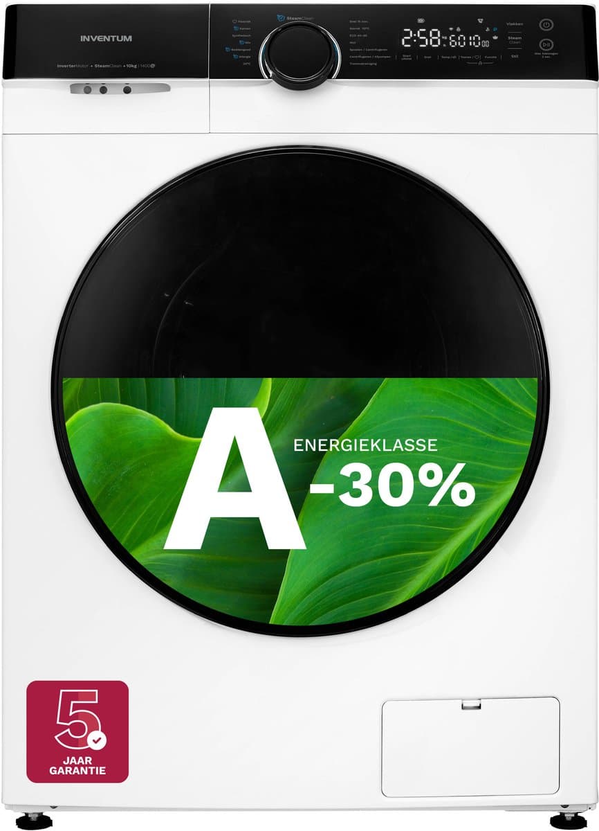 Inventum VWM1010W - Wasmachine - 10kg - 14 programma's - 1400 toeren - Energieklasse A-30% - Steam Clean - Stil: 72 dB - Wit/Zwart — afbeelding 1