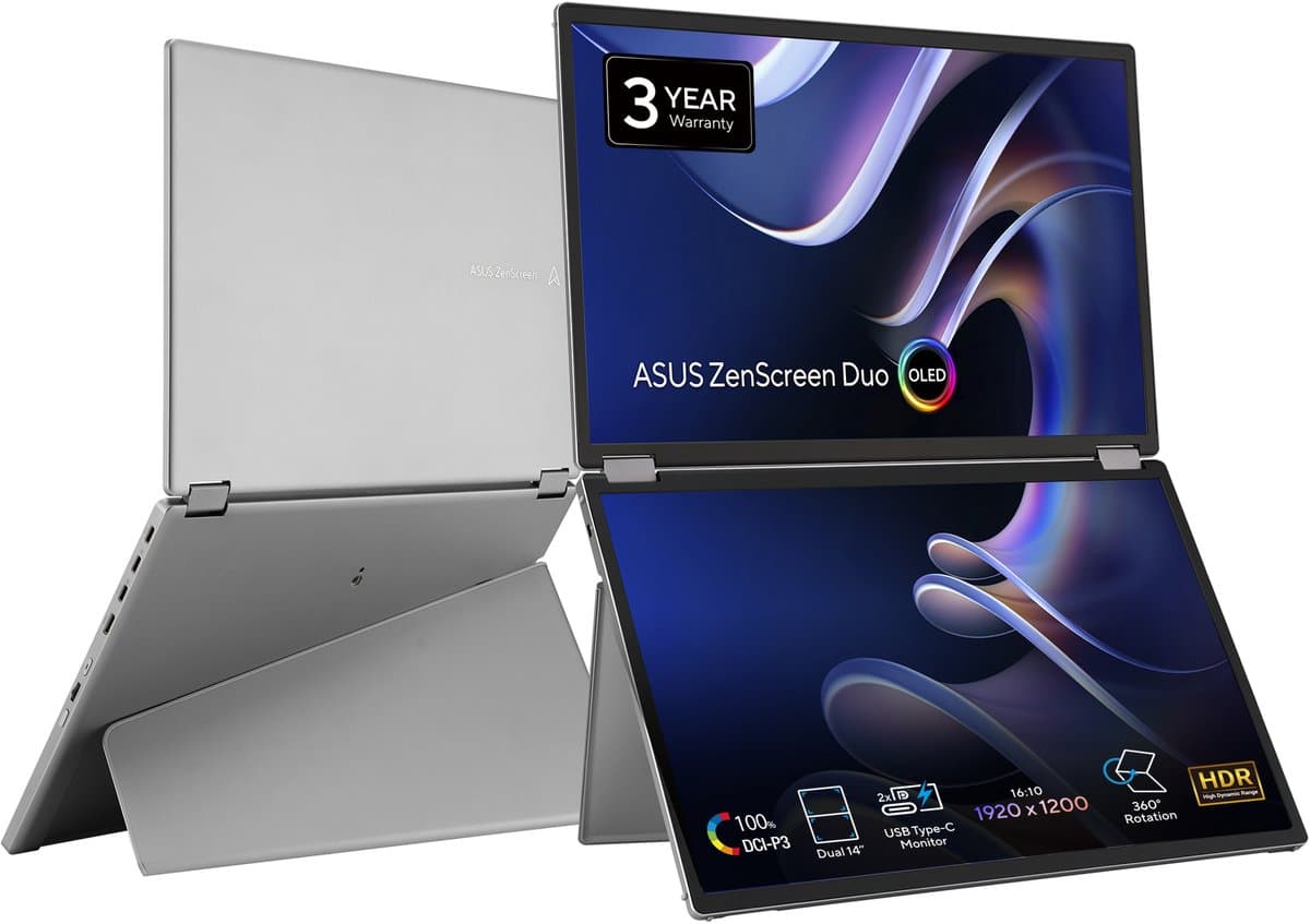 ASUS ZenScreen Duo OLED MQ149CD - 360° Foldable Portable Monitor - OLED - Dual USB Type-C mini-HDMI - Dual 14 Inch — afbeelding 1