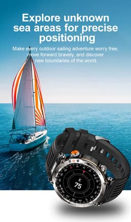 Knobbout 1.7" Outdoor Smartwatch – Digitale Kompas - LED & UV Licht -600mAh batterij - Bluetooth Bellen- IP68 Waterdicht -AI Spraakassistent - Gezondheid & Sportfuncties -Zwart staal + Siliconen Band — thumbnail 17