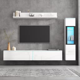 Witte Tv-Woonwand Set met LED-Verlichting - 3-delige Meubelset voor Woonkamer — thumbnail 1