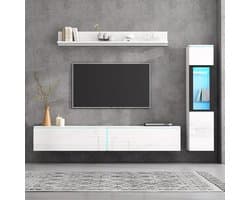 Witte Tv-Woonwand Set met LED-Verlichting - 3-delige Meubelset voor Woonkamer