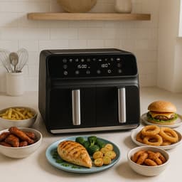 alpina Dubbele Airfryer XXL - Heteluchtfriteuse 2x4L - Air Fryer met Digitaal Touchscreen - Heteluchtoven voor 6 Personen en Meer - 8 Kookprogramma's - Sync-Modus - Timer Functie — thumbnail 6