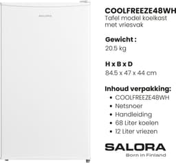 Salora COOLFREEZE48WH - Koelkast Tafelmodel - Koelkast - Tafelkoelkast - Wit - 80 L — thumbnail 4