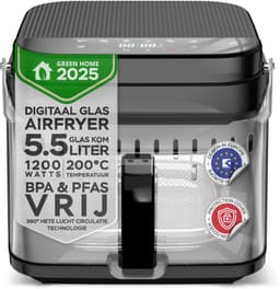 Turbotronic AFG5 Airfryer XXL met glazen bak- BPA & PFAS Vrij - 5.5L - Heteluchtfriteuse - Dual Heating - 40ºC tot 200ºC - 8 Kookprogramma's - Zwart — thumbnail 1