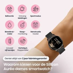 Siltcon® Auréa Smartwatch Dames & Heren - Horloge Dames - Stappenteller Horloge Dames - Hartslagmeter - Slaapmonitor - Saturatiemeter - Geschikt voor iOS/Android - AMOLED - RVS - Elke pols - Incl. 5 Bandjes — thumbnail 2