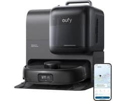 eufy Robotstofzuiger Omni E28, draagbare dieptereiniger, HydroJet dweilsysteem, 20.000 Pa zuigkracht, DuoSpiral borstels die ontklitten, CornerRover arm voor het schoonmaken van hoeken, alles-in-één-station, voor gezinnen met huisdieren en kinderen.