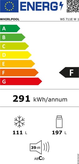 Whirlpool W5711EW1 koel-vriescombinatie Vrijstaand 308 l F Wit — thumbnail 2