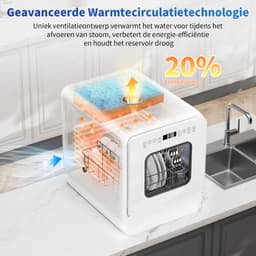 AIRMSEN Mini Vaatwasser - Vrijstaand - Watertank 5L - 9 Programma's - 4 Couverts - Compact (37x50 cm) - 24u Uitgestelde Start - Wit — thumbnail 5