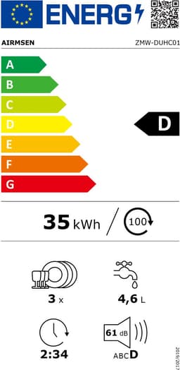 AIRMSEN Mini Vaatwasser - Vrijstaand - Watertank 5L - 9 Programma's - 4 Couverts - Compact (37x50 cm) - 24u Uitgestelde Start - Wit — thumbnail 2