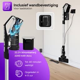 TurboTronic VS280 Cyclonic - 2-in-1 draadloze Steelstofzuiger met kruimeldief – hoge zuigkracht - 2 snelheden - 2200 mAH accu - 180W - extra accessoires - Zwart — thumbnail 4