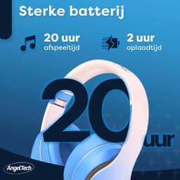 AngelTech Over Ear Kinderkoptelefoon – Hoofdtelefoon kinderen - Volume Begrensd – Draadloos – 20 Uur Speeltijd- Kinder Koptelefoon – Inclusief Audiodraad - Met Microfoon – Noise Cancelling – Blauw of Roze — thumbnail 4