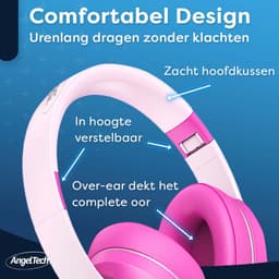 AngelTech Over Ear Kinderkoptelefoon – Hoofdtelefoon kinderen - Volume Begrensd – Draadloos – 20 Uur Speeltijd- Kinder Koptelefoon – Inclusief Audiodraad - Met Microfoon – Noise Cancelling – Roze of Blauw — thumbnail 3