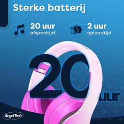 AngelTech Over Ear Kinderkoptelefoon – Hoofdtelefoon kinderen - Volume Begrensd – Draadloos – 20 Uur Speeltijd- Kinder Koptelefoon – Inclusief Audiodraad - Met Microfoon – Noise Cancelling – Roze of Blauw — thumbnail 4