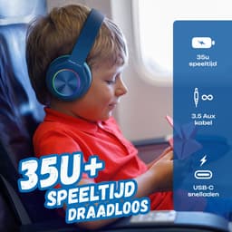 PowerLocus PLED Draadloze Koptelefoon Over-Ear voor Kinderen - LED lampjes - met Microfoon - Micro SD poort - Blauw — thumbnail 8
