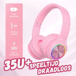 PowerLocus PLED Draadloze Koptelefoon Over-Ear voor Kinderen - LED lampjes - met Microfoon - Micro SD poort - Roze — thumbnail 7