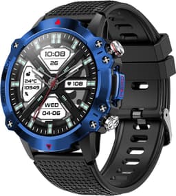WizBay Premium Select® 1.39inch Sport Smartwatch Dames Heren TFT - Android en iOS - Bellen - Magnetic Laden - Slaap Hart Monitor - O2 Bloeddrukmeter - Sport Modi - Message - Smartwatches - Allu Mat Zwarte Case Blauwe Allu Rim - Zwarte TPU Band — thumbnail 1