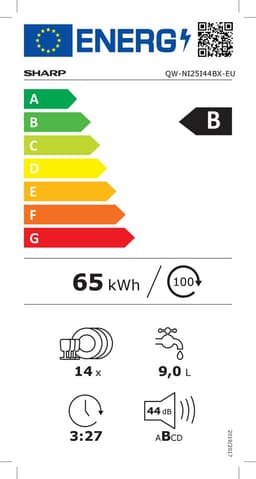 Sharp QWNI25I44BXEU - volledig geïntegreerd - 60cm - energie label B - auto open Door - 9 programma's - besteklade + topsproeier - 10 jaar motorgarantie — thumbnail 3