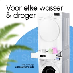 Bodo® - Stapelkit & Anti trillingsmat voor Wasmachine en Droger - Tussenstuk met Uitschuifbare Opberglade - Wit — thumbnail 4