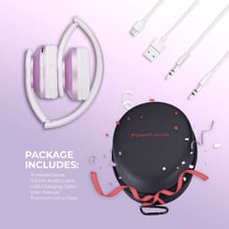 PowerLocus P1 Bluetooth Koptelefoon – Draadloos – Over Ear – Met Microfoon – Inklapbaar - incl. Hoes – Wit/Paars — thumbnail 6