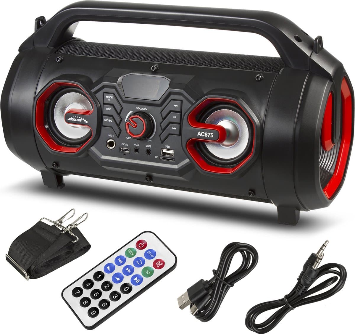 Audiocore AC875 Bazooka Draagbare Bluetooth-luidspreker Boombox 30W (20W + 5Wx2) IPX4 Spatwaterdicht / Radio / microSD / Aux-In / USB / Verlichting / Microfoonpoort / Afstandsbediening — afbeelding 1