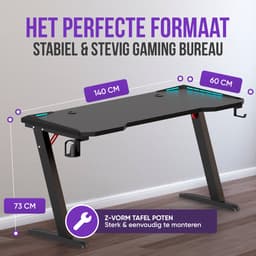 Avalo Gaming Bureau - 140x60x73 CM - Game Desk Met LED Verlichting - Gaming Desk - Tafel - Zwart — thumbnail 2