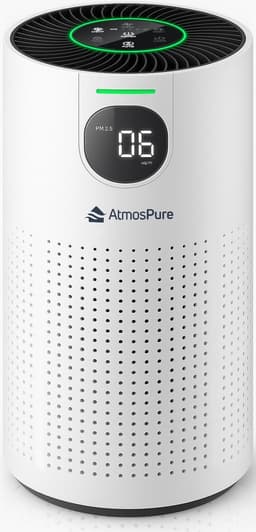 AtmosPure® CleanAir Luchtreiniger - Air Purifier met vervangbaar HEPA 13 + Koolstof filter - CADR 250 m³/h - Wit - Voor 98 m² - Filtert pollen, huisstofmijtallergenen en fijnstof - 3 standen + stille slaapstand - Luchtkwaliteit Sensor — thumbnail 1