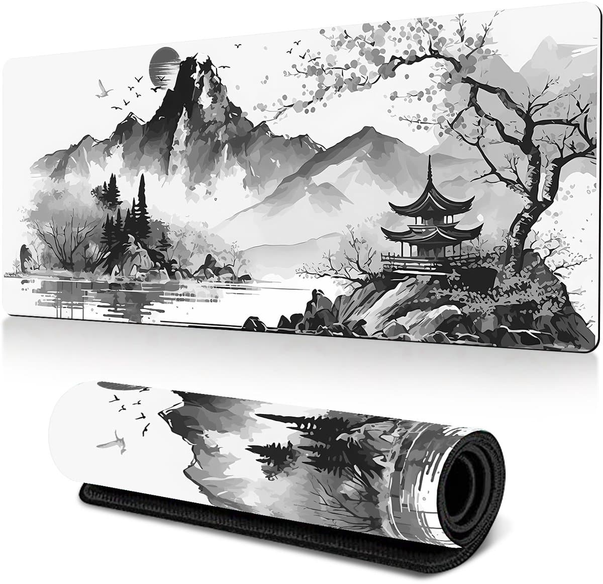 Gaming muismat - muismat xxl - muismat - Muismat in inkttekeningstijl - Antislip rubberen muismat - Natuurlijk rubber - 40×90×0,3 cm - Inktwas — afbeelding 1