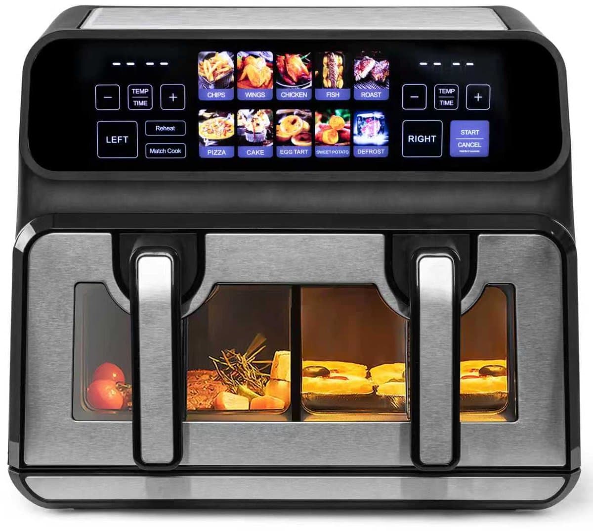 Digitale Airfryer Sinaopus 802 XXL 9L – Heteluchtfriteuse met Dubbele Mand en DualMand Onafhankelijke Snelle Opwarming – Voor Gezinnen – 10 Programma’s – Kijkvenster – Makkelijk te Reinigen – Capaciteit voor 4 Personen — afbeelding 1