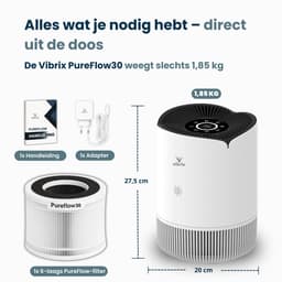 Vibrix PureFlow30 Luchtreiniger / Air Purifier – HEPA H13 + koolstoffilter – 180 m³/u – Voor kamers tot 30 m² – Ionisator – App-bediening – Zeer stil met slaapstand – Luchtkwaliteitindicator — thumbnail 8