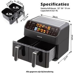 Digitale Airfryer XXL 10L Sinaopus 901 – Heteluchtfriteuse met Dubbele Mand en DualMand Onafhankelijke Snelle Opwarming – Voor Gezinnen – 10 Programma’s – Kijkvenster – Makkelijk te Reinigen – Capaciteit voor 5 Personen — thumbnail 6