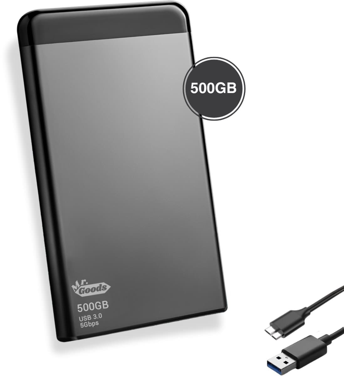 MrGoods Externe Harde Schijf 500GB – USB 3.0 – 2.5 inch HDD – Metaal/Kunststof Behuizing – Zwart — afbeelding 1