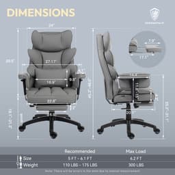 Dowinx Ergonomische Bureaustoel / Gamingstoel – Pocketveren Zitkussen – Dubbel gevoerde Rugleuning & Verstelbaar Lendenkussen – Met Armleuningen en Voetensteun – PU-leer – Grijs — thumbnail 5