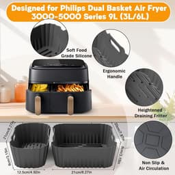 Heteluchtfriteuse Accessoires Gescht voor Philips Dual Basket Airfryer 3000-serie 6L/3L - 23pcs Airfryer Siliconen vorm Accessoireset - Grillrooster, Cake Broodvorm voor Philips Airfryer Dual Basket(grijs) — thumbnail 2