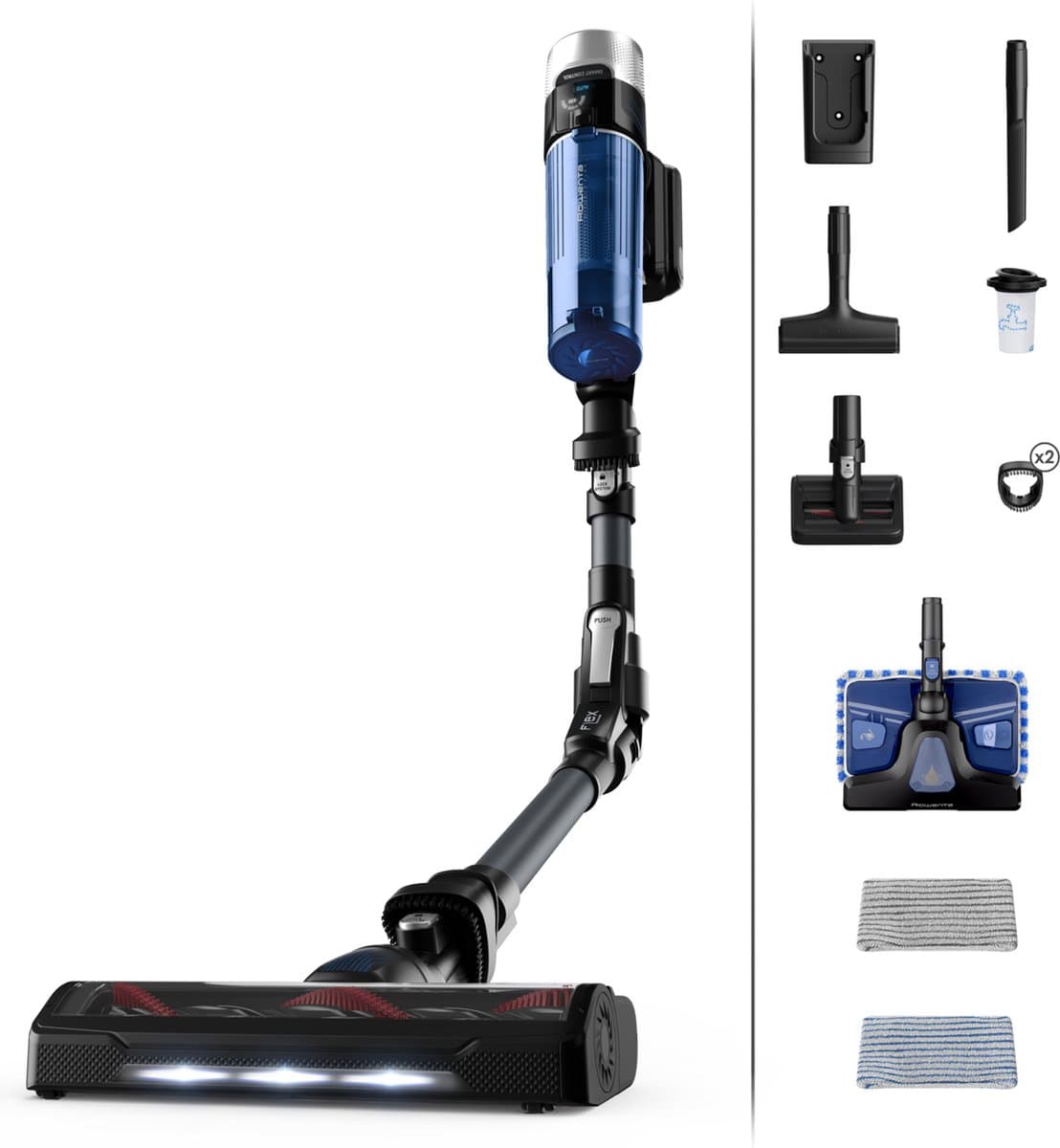 Rowenta X-Force Flex 9.60 Aqua RH20C7 - Steelstofzuiger - Draadloos - 100 Airwatt - Flexibele Buis - Met dweilfunctie - 45 min. gebruikstijd - LED verlichting zuigmond — afbeelding 1