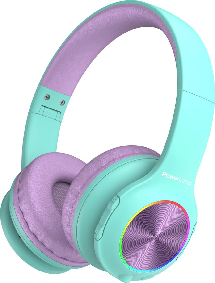 PowerLocus PLED Draadloze Koptelefoon Over-Ear voor Kinderen - LED lampjes - met Microfoon - Micro SD poort - Teal/Purple — afbeelding 1