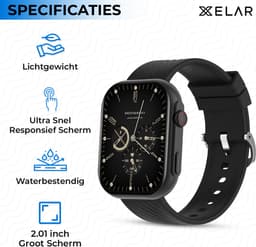 Xelar Slim - Smartwatch - Heren & Dames - Horloge - Bellen - Hartslagmeter, Saturatiemeter & Bloeddrukmeter - Kcal Teller - HD Touch Screen - Geschikt voor iOS & Android - Zwart — thumbnail 8