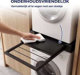 ProductXpert Stacko™ - Stapelkit - Tussenstuk - Uitschuifbare Plank met Handdoekhouder - Wasmachine en Droger - Zwart - Antislip — thumbnail 7