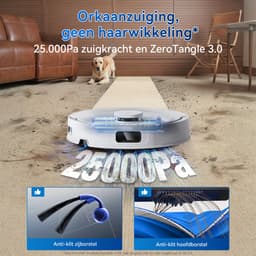 ECOVACS DEEBOT T30e OMNI Robotstofzuiger met dweilfunctie- 25.000 Pa- OZMO Turbo 2.0 dweilen- ZeroTangle 3.0 anti-klit-Triple-V-hoofdborstel- Omni-station-75°C dweilreiniging- Wit — thumbnail 7