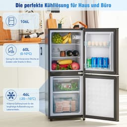 Gutent-Minikoelkast - 106L totaal - 60L koel en 46L vries - 7 temperaturen - LED-verlichting - Zilver en Zwart — thumbnail 10