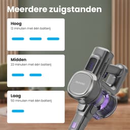 Auronic Steelstofzuiger Draadloos 220W - Draadloze Stofzuiger - HEPA Filter - Zelfstaand - Op Accu - Zonder Zak - Kruimeldief - Vacuum Cleaner - Grijs/Paars — thumbnail 5
